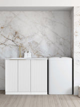 Noosa Fluted White Base Laundry Cabinet with Stone Top and Sink 1060x600x900