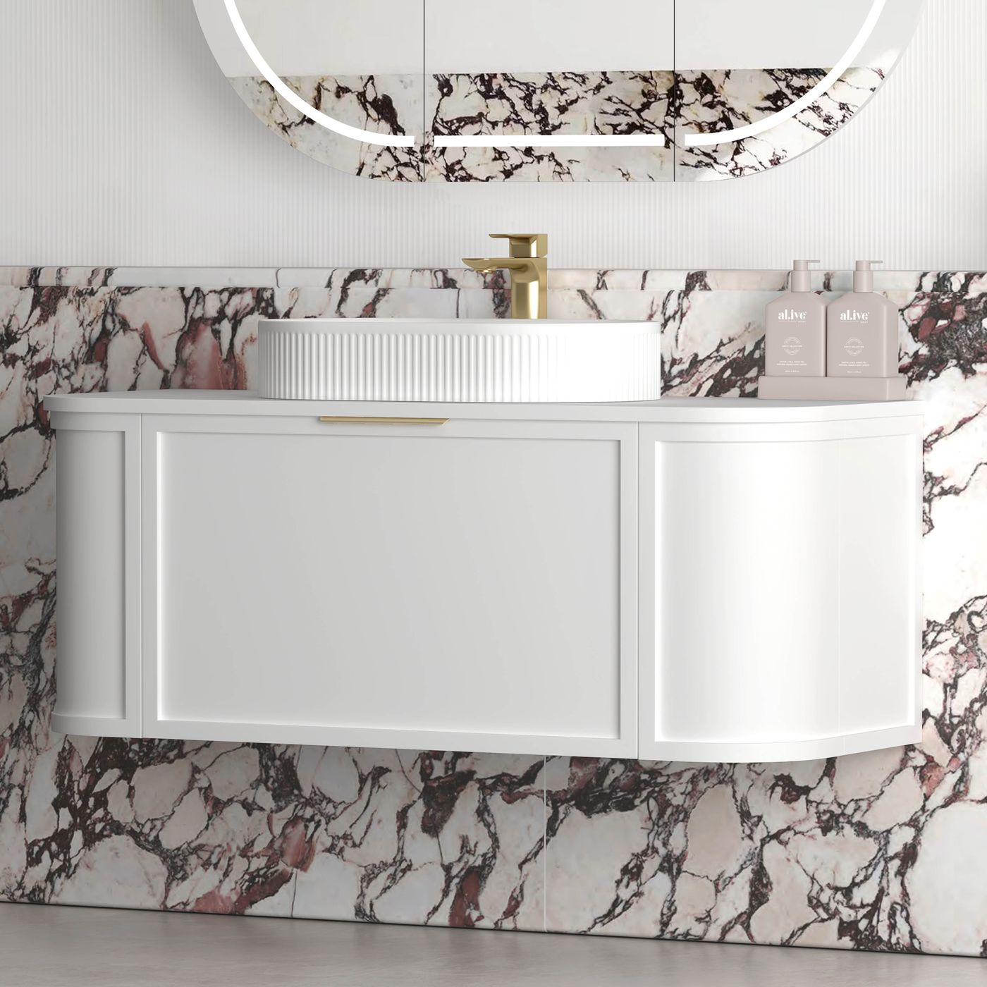 Hampshire 1200mm Satin White Wall Hung Curve Vanity