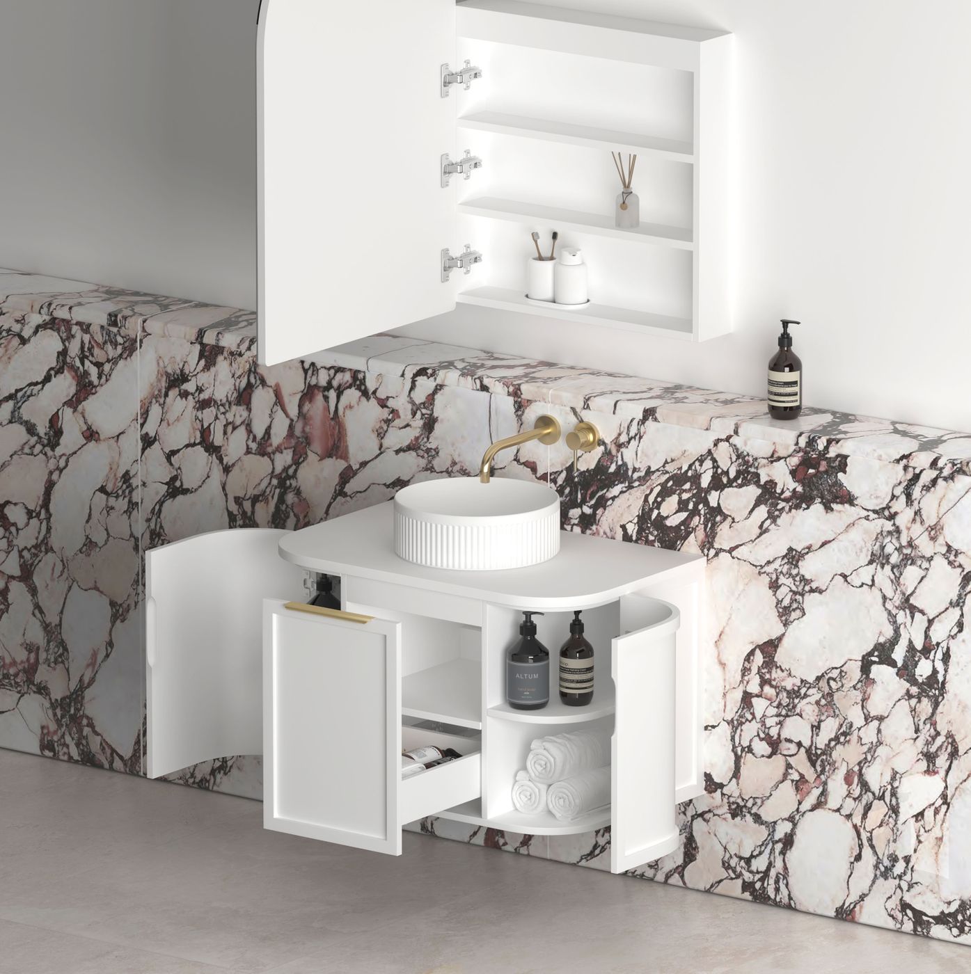 Hampshire 750mm Satin White Wall Hung Curve Vanity (12TH & NTH Only)