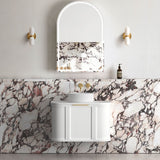 Hampshire 750mm Satin White Wall Hung Curve Vanity (12TH & NTH Only) - angled product view