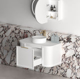 Hampshire 900mm Satin White Wall Hung Curve Vanity - close-up detail view