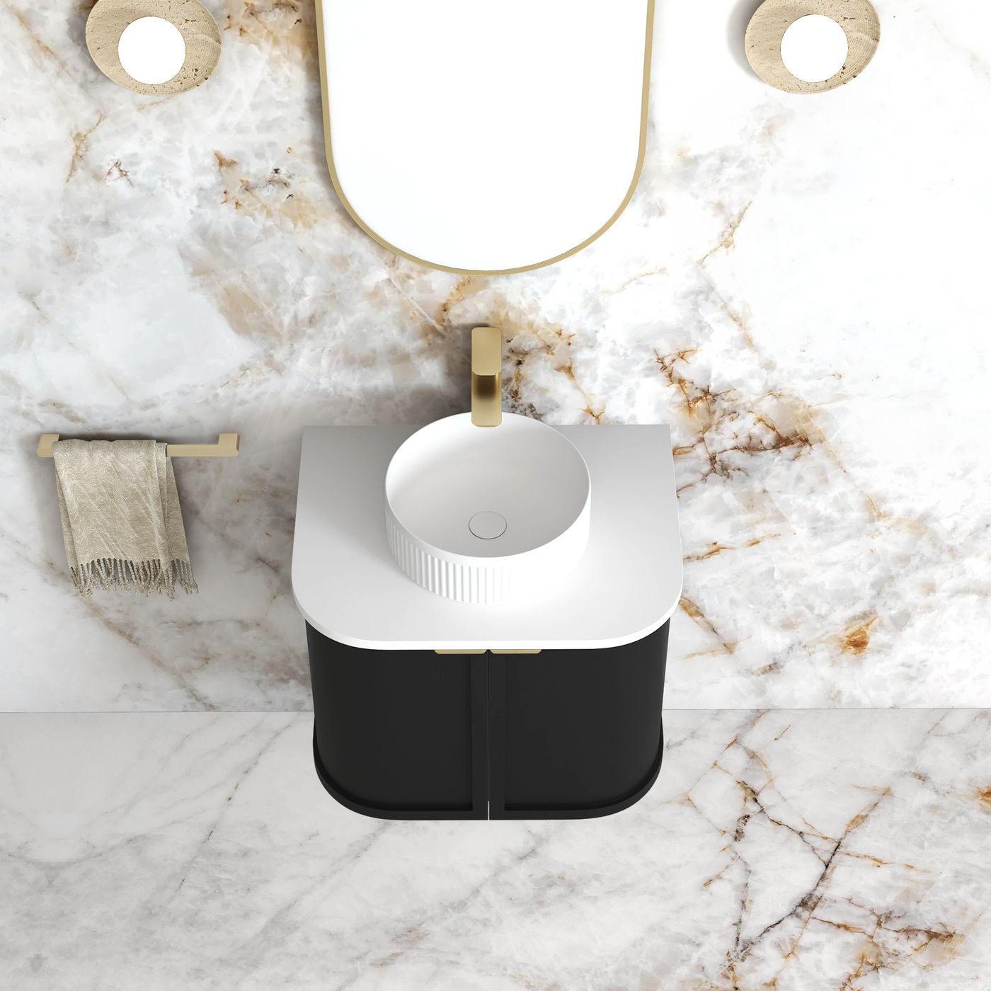 Hampshire 600mm Satin Black Wall Hung Curve Vanity
