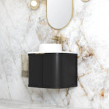 Hampshire 600mm Satin Black Wall Hung Curve Vanity - angled product view