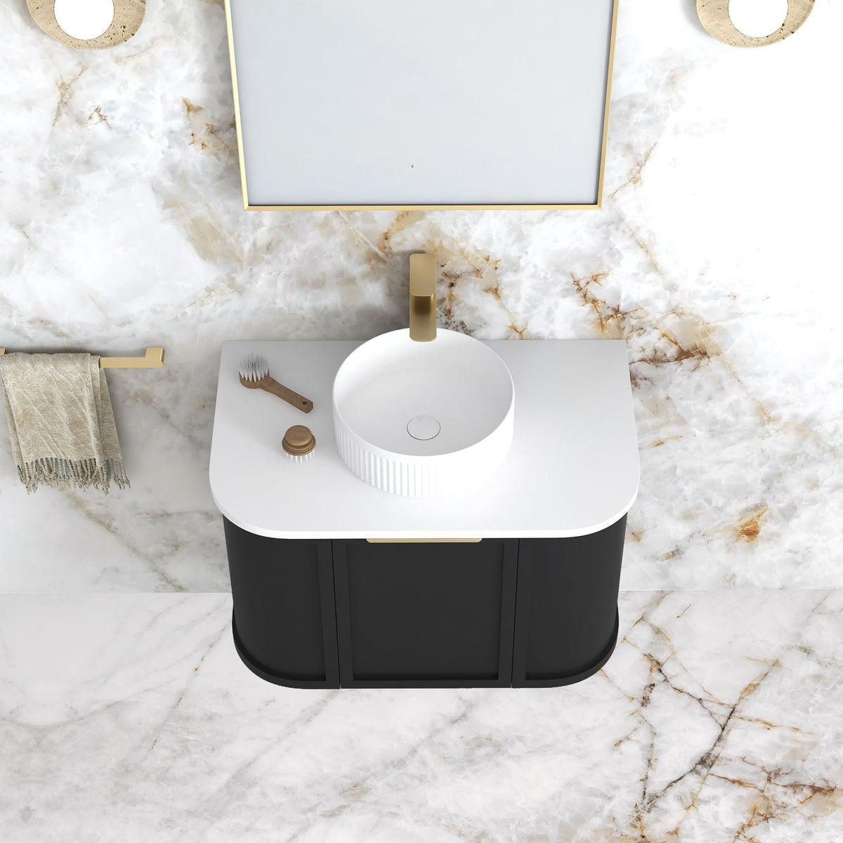 Hampshire 750mm Satin Black Wall Hung Curve Vanity (12TH & NTH Only) - alternative product view