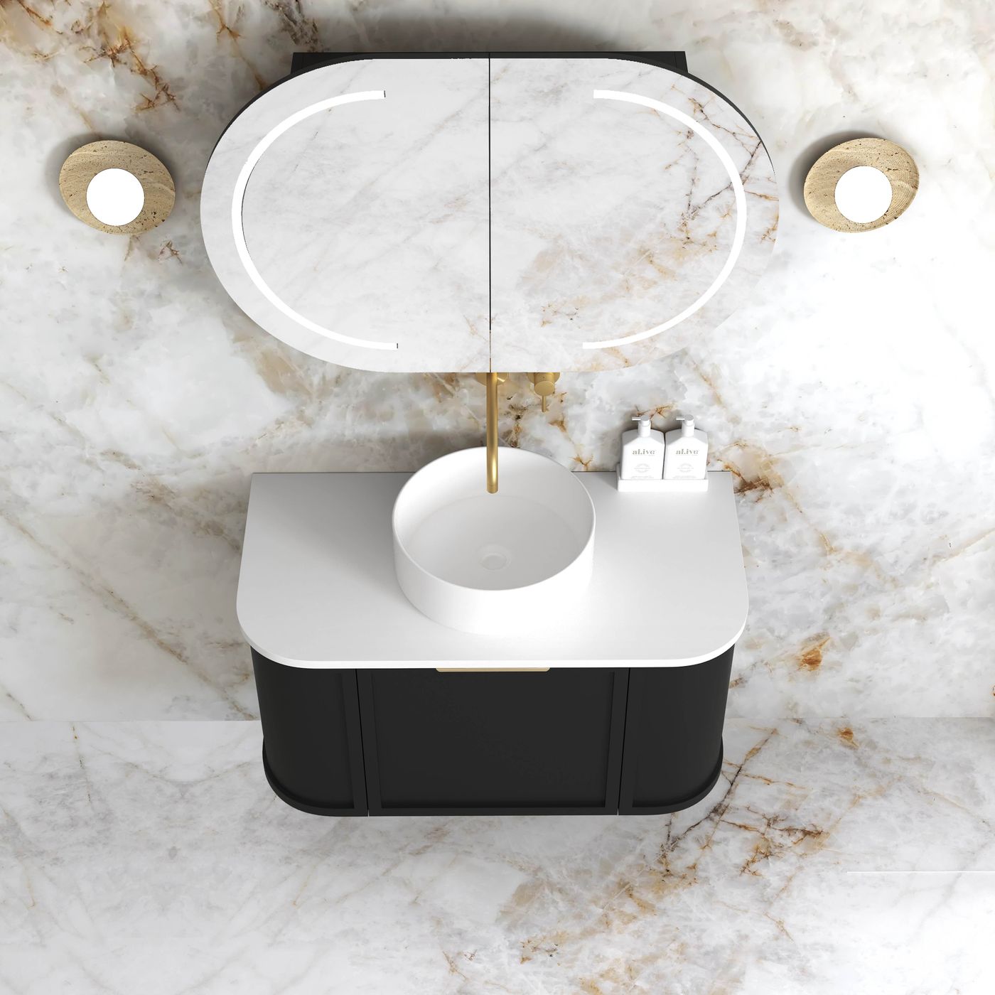Hampshire 900mm Satin Black Wall Hung Curve Vanity