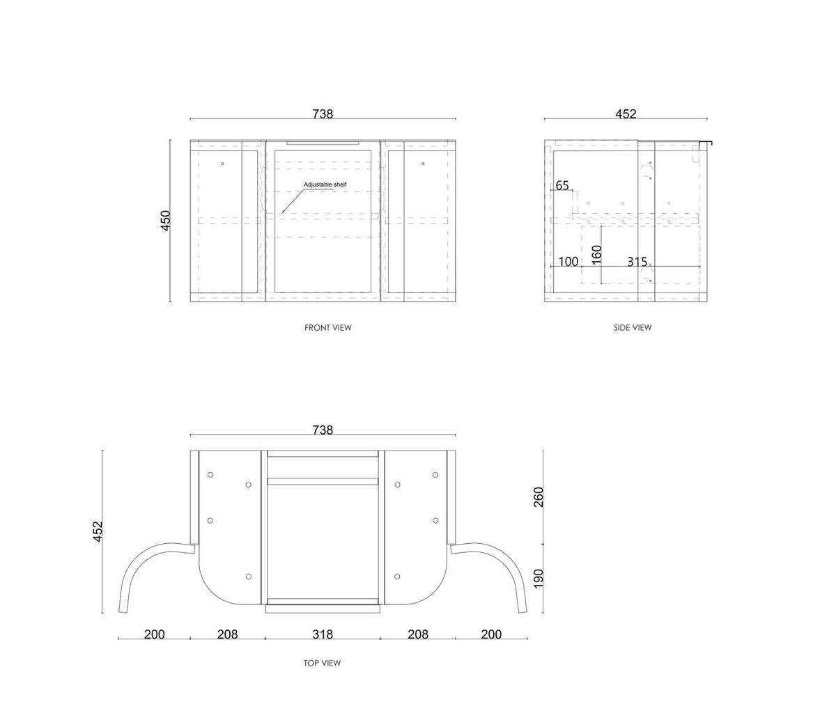 Hampshire 750mm Satin Black Wall Hung Curve Vanity (12TH & NTH Only) - side profile view (12 of 25)