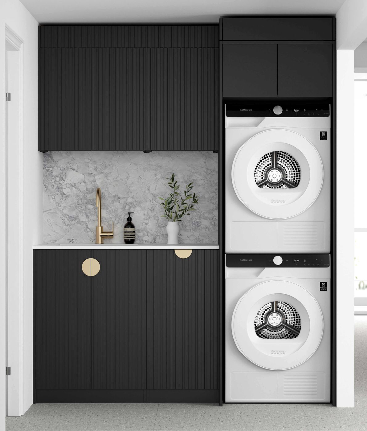 Marlo Fluted Black Laundry Kit 1715x600x2100