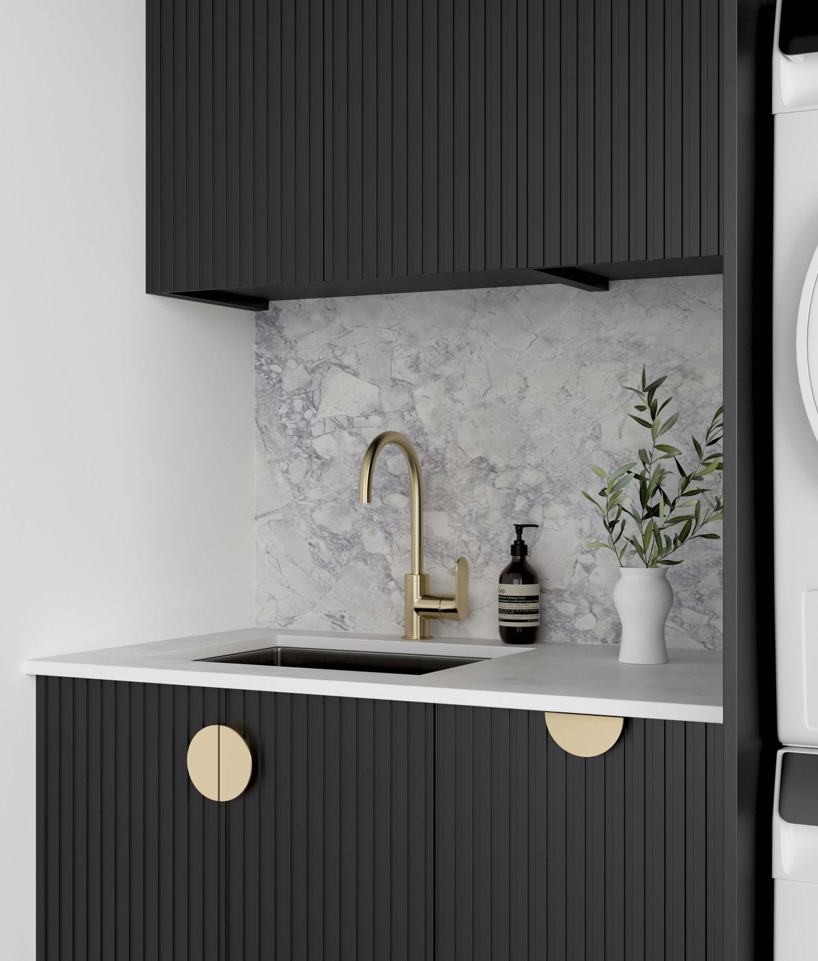 Marlo Fluted Black Laundry Kit 1715x600x2100