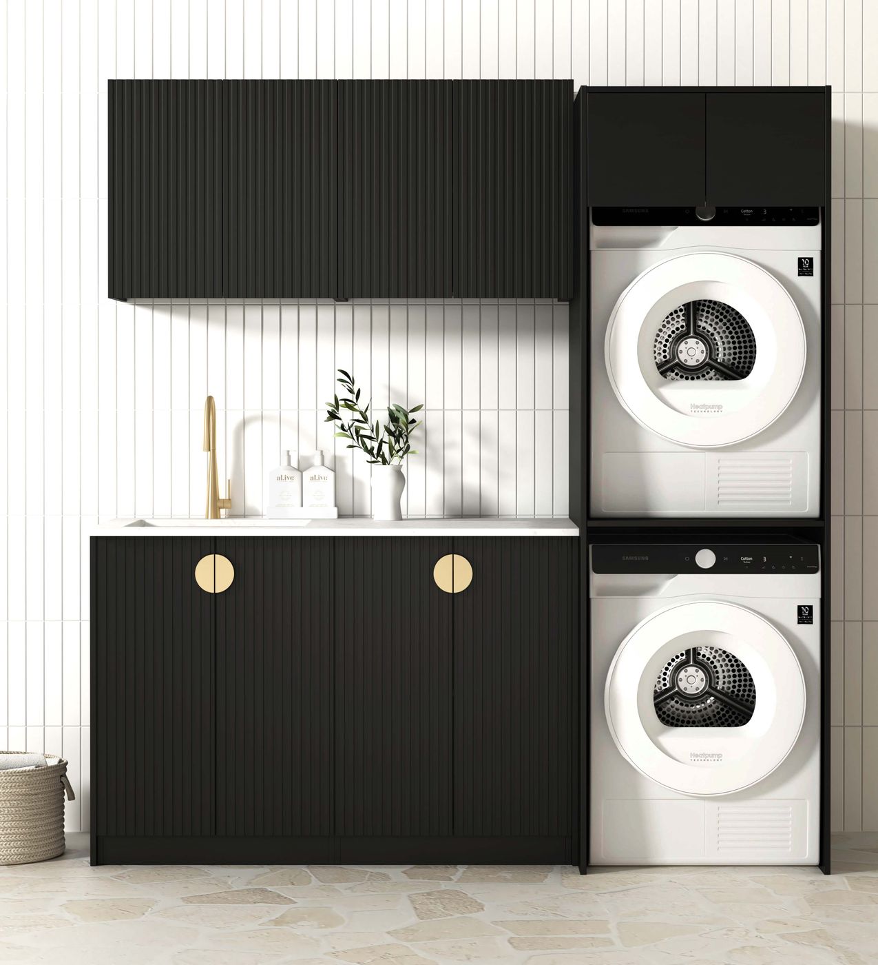Marlo Fluted Black Laundry Kit 1960x600x2100
