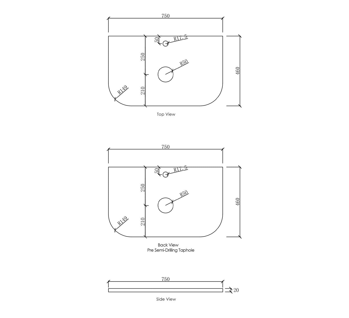 Bondi 750x460x20 Matte White Top - NTH or 12TH Only