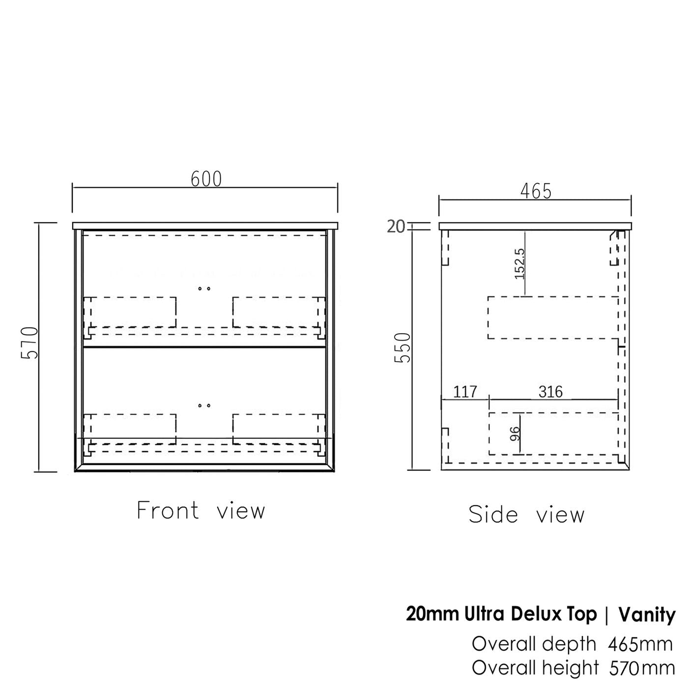 Boston 600mm Light Grey Wall Hung Vanity