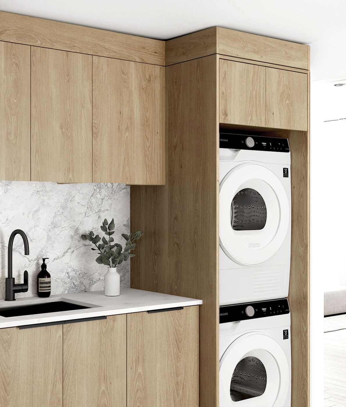 Byron/Bondi Natural Oak Laundry Kit 1715x600x2100