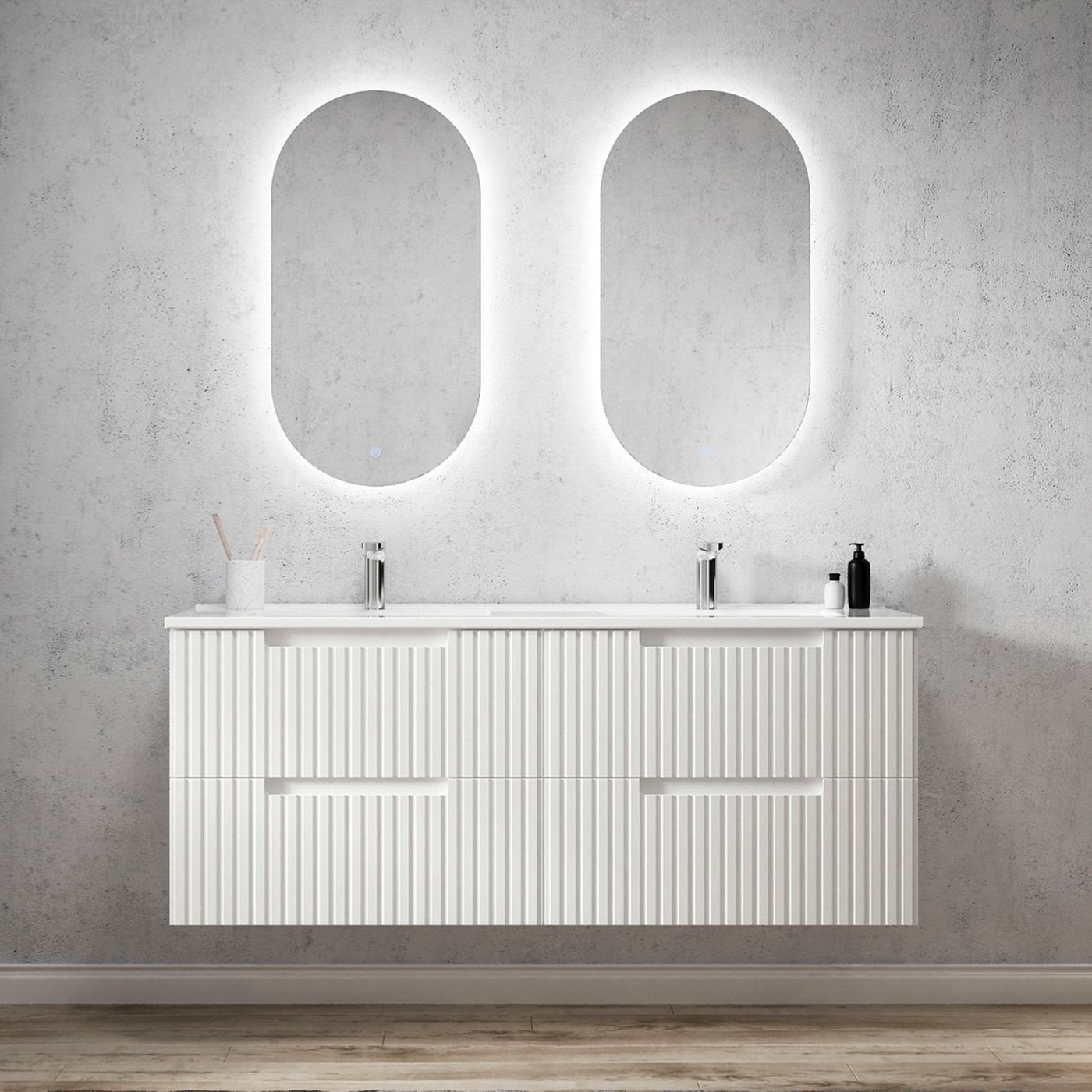 Noosa Fluted 1500mm Satin White Wall Hung Vanity