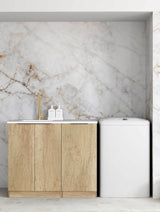 Byron/Bondi Natural Oak Base Laundry Cabinet with Stone Top and Sink 1060x600x900