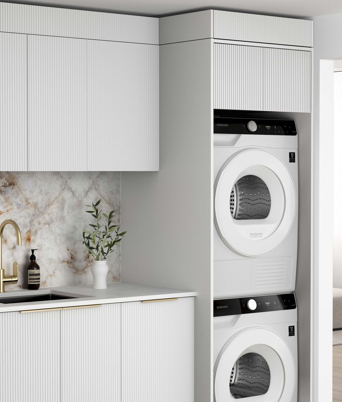 Bondi Fluted White Laundry Kit 1715x600x2100