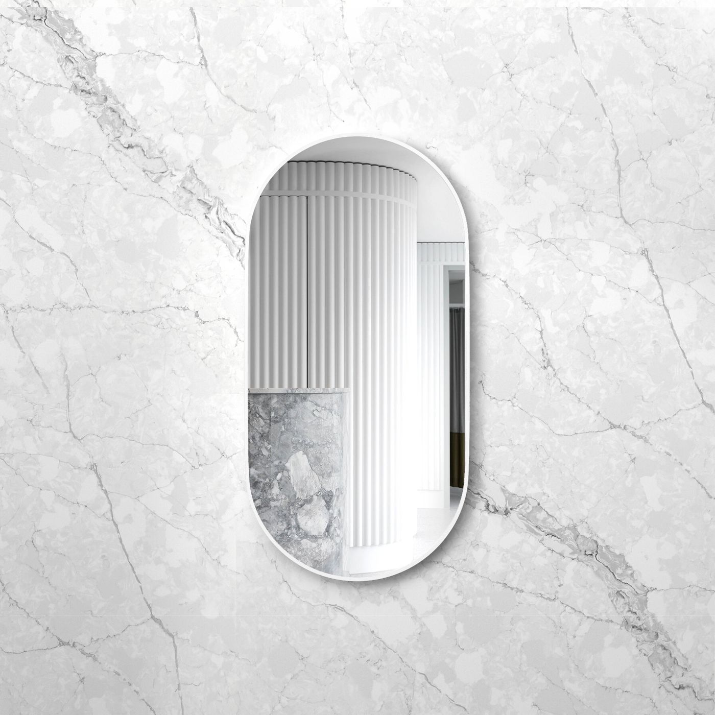 Noosa 1200(W)x600(H) White Metal Frame Tuffi Mirror- Install Horizontal or Vertical