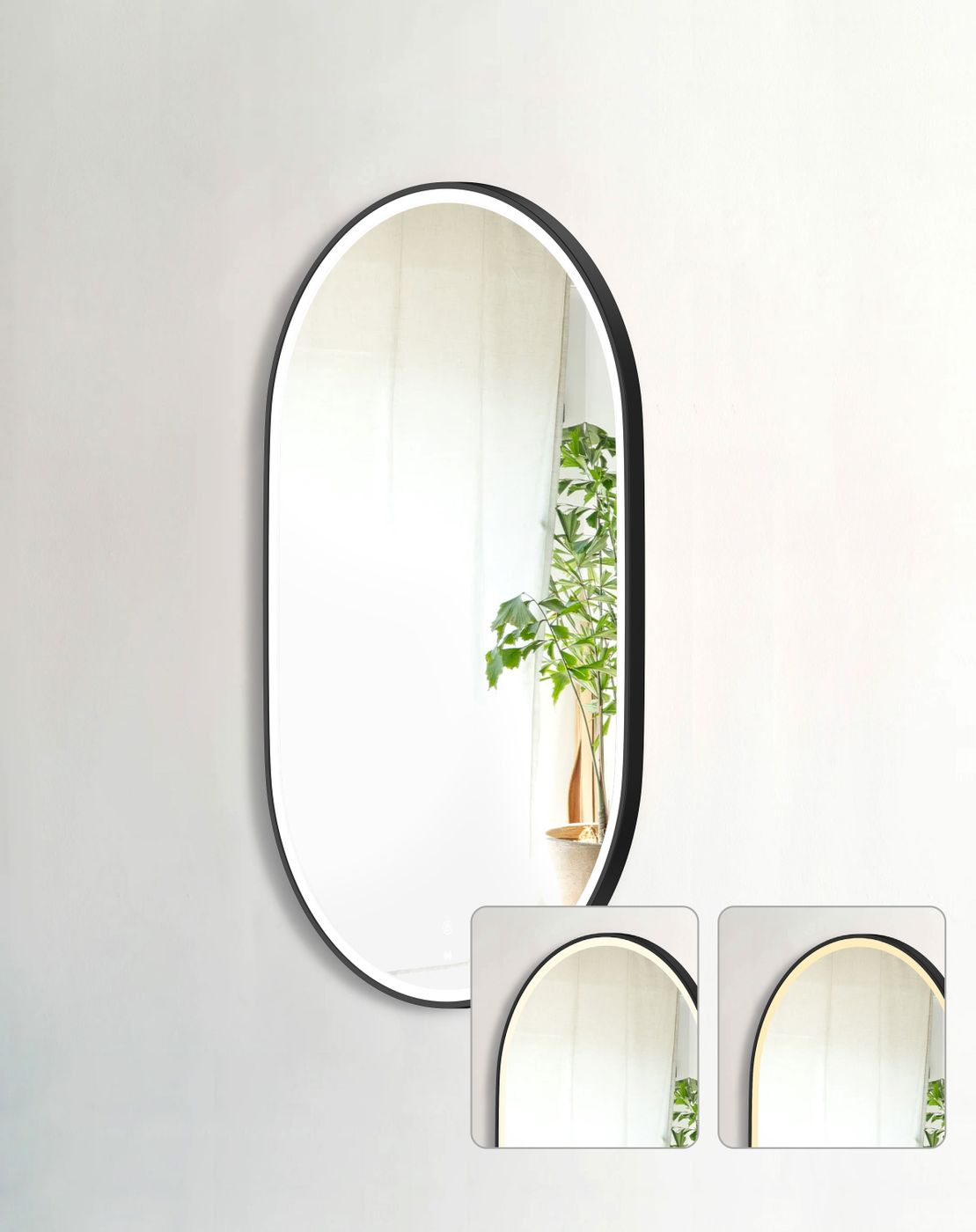 LED Noosa 900(H)x600(W) Black Metal Frame Tuffi Mirror- Install Horizontal or Vertical