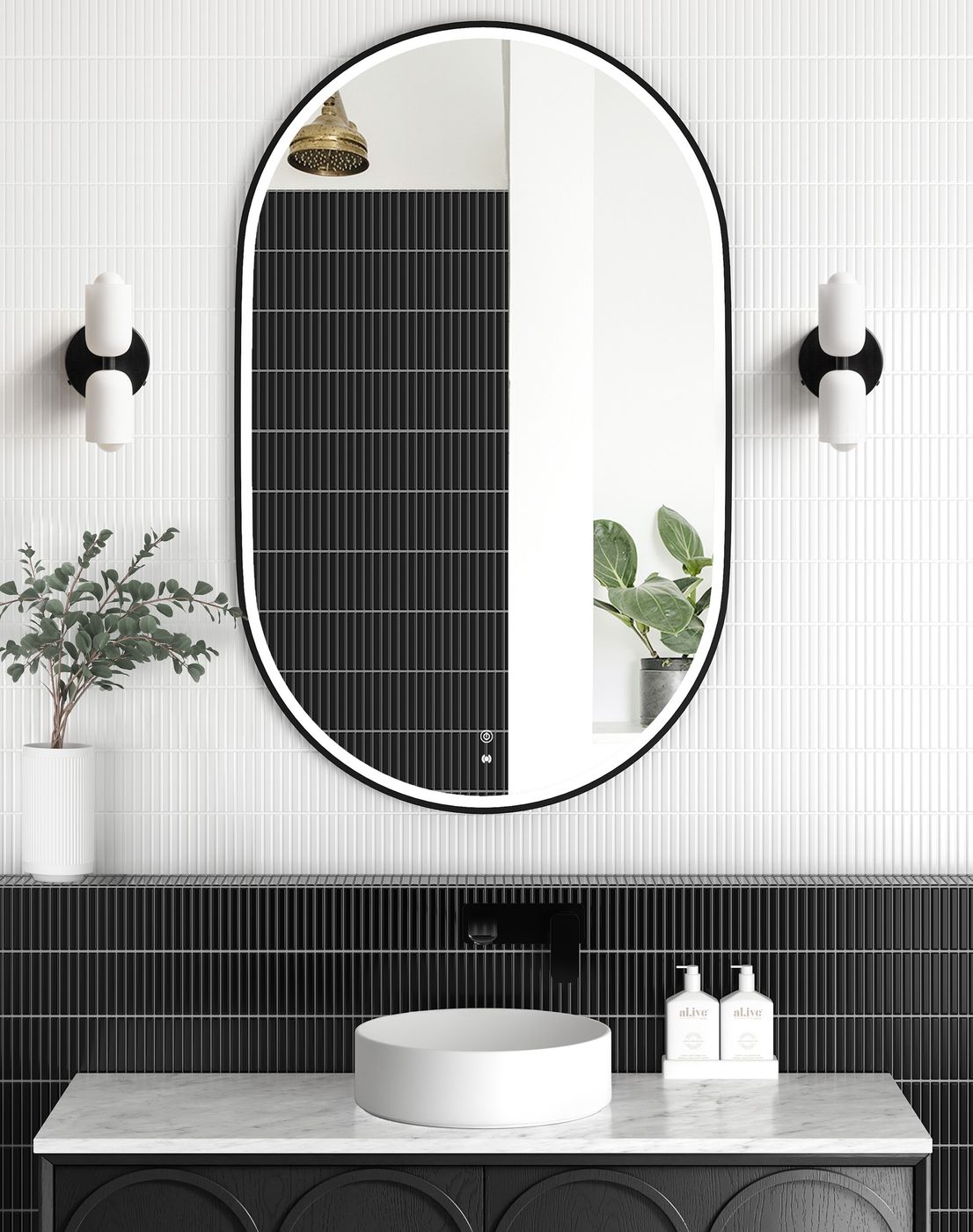 LED Noosa 900(H)x600(W) Black Metal Frame Tuffi Mirror- Install Horizontal or Vertical