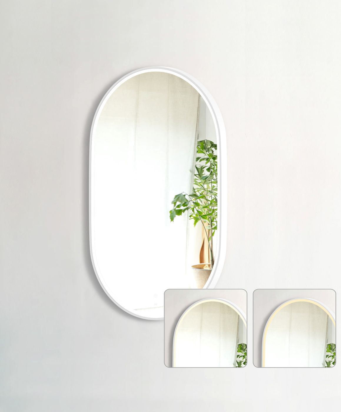 LED Noosa 900(H)x600(W) White Metal Frame Tuffi Mirror- Install Horizontal or Vertical