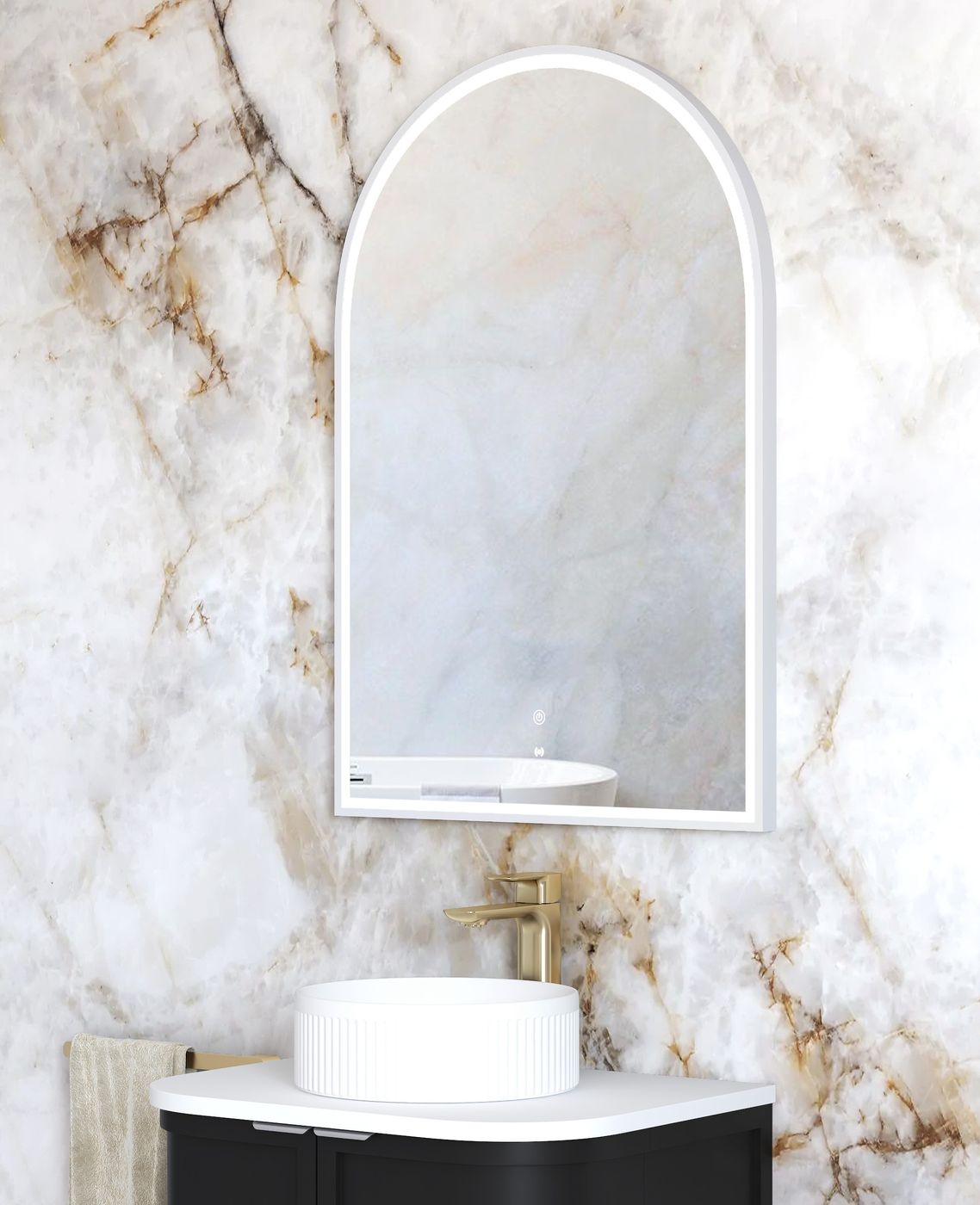 LED Archie 900(H)x600(W) White Metal Frame Tuffi Mirror