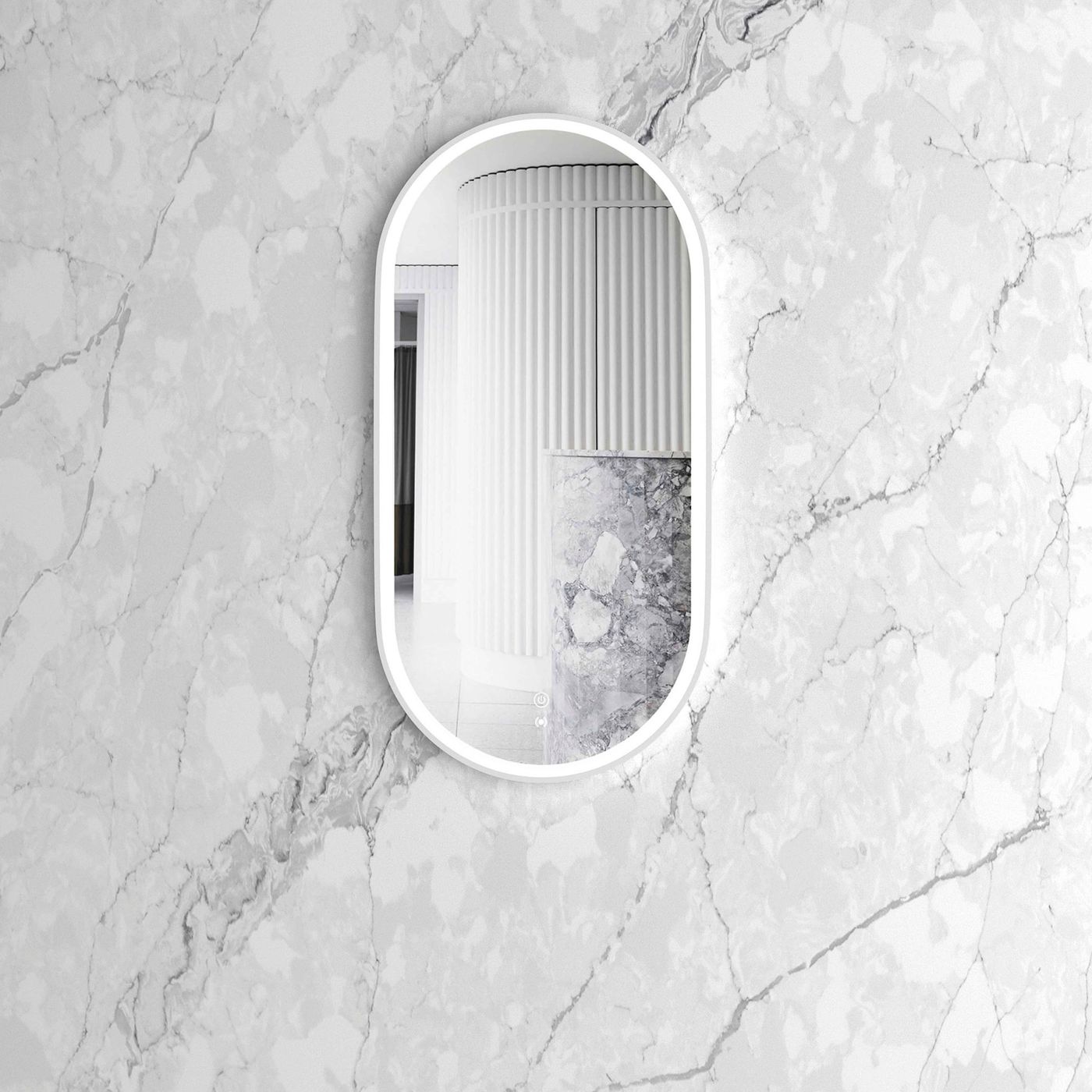 LED Noosa 900(H)x450(W) White Metal Frame Tuffi Mirror
