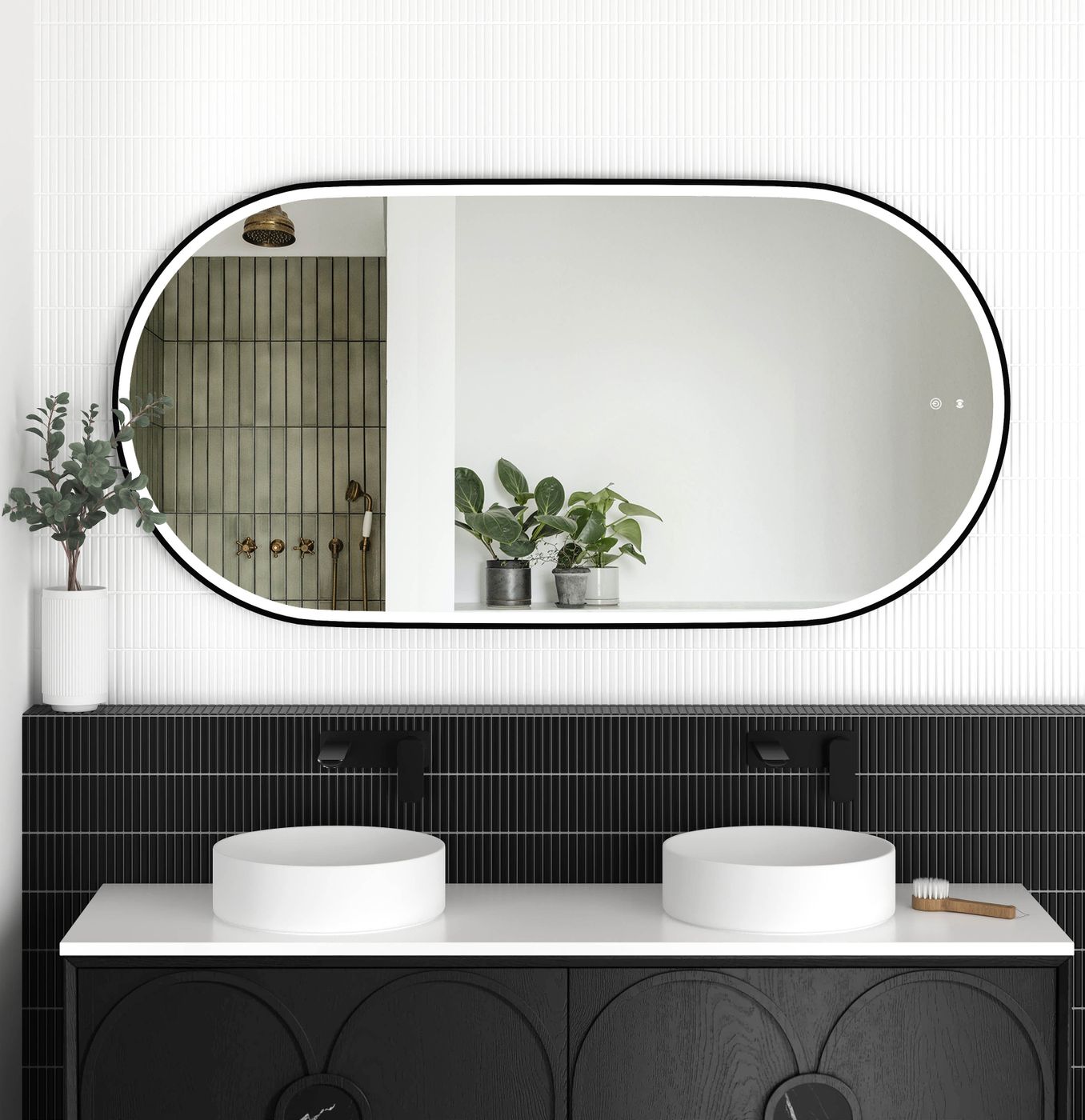 LED Noosa 1500(W)x750(H) Black Metal Frame Tuffi Mirror- Install Horizontal or Vertical
