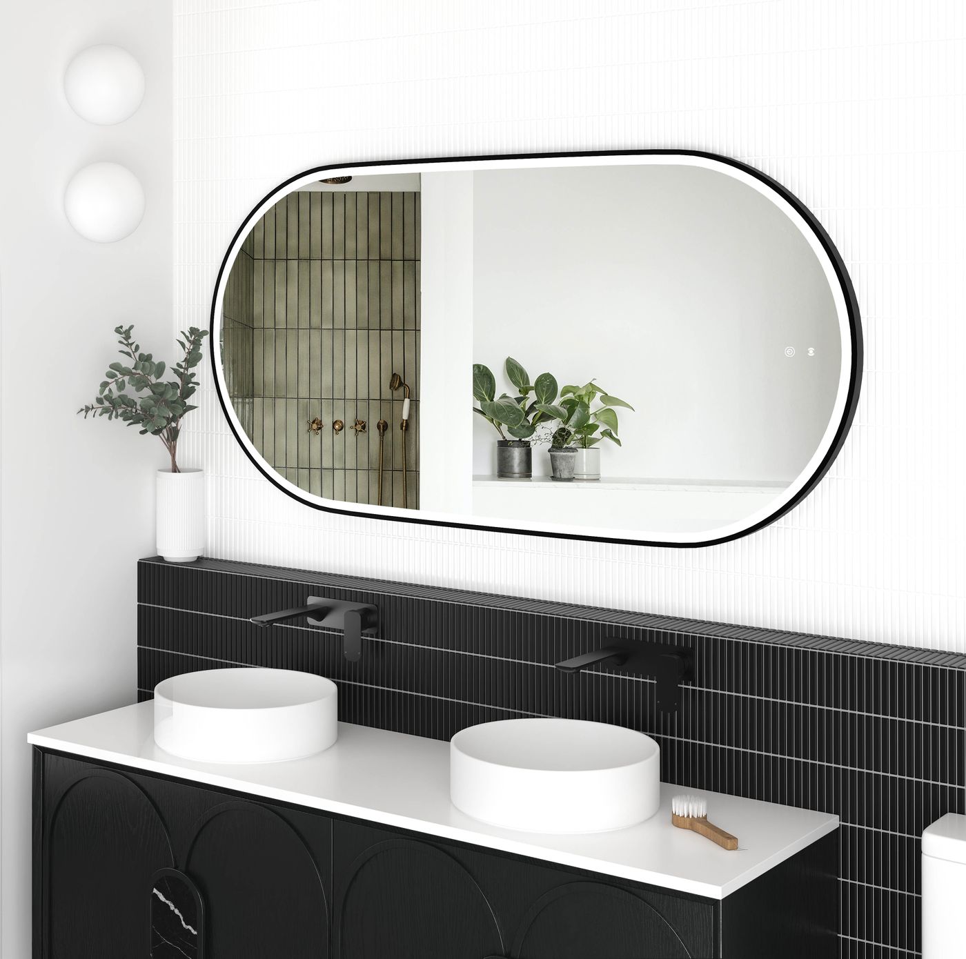 LED Noosa 1500(W)x750(H) Black Metal Frame Tuffi Mirror- Install Horizontal or Vertical
