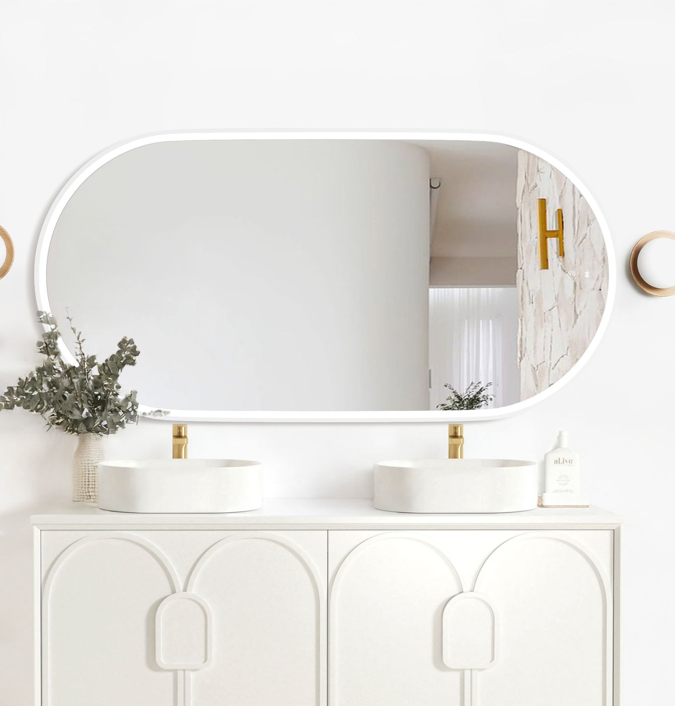 LED Noosa 1500(W)x750(H) White Metal Frame Tuffi Mirror- Install Horizontal or Vertical