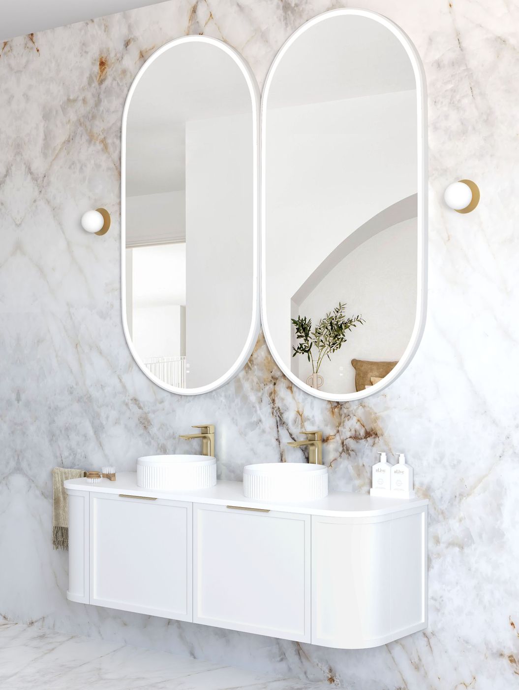 LED Noosa 1500(W)x750(H) White Metal Frame Tuffi Mirror- Install Horizontal or Vertical