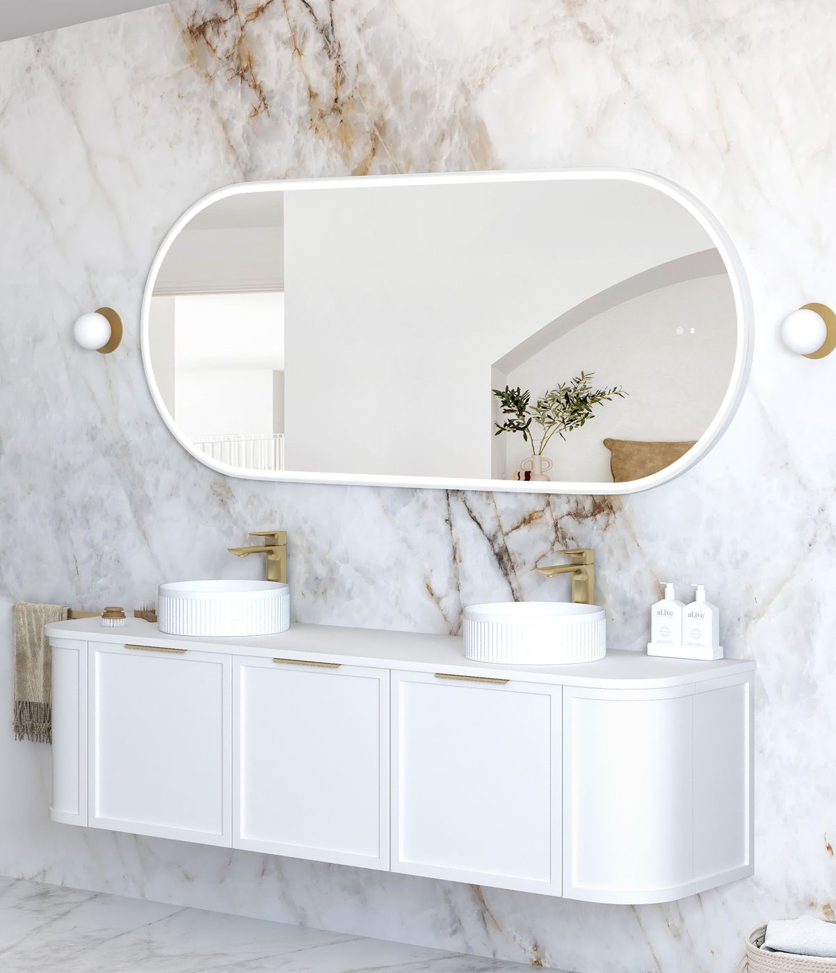 LED Noosa 1800(W)x750(H) White Metal Frame Mirror- Install Horizontal or Vertical