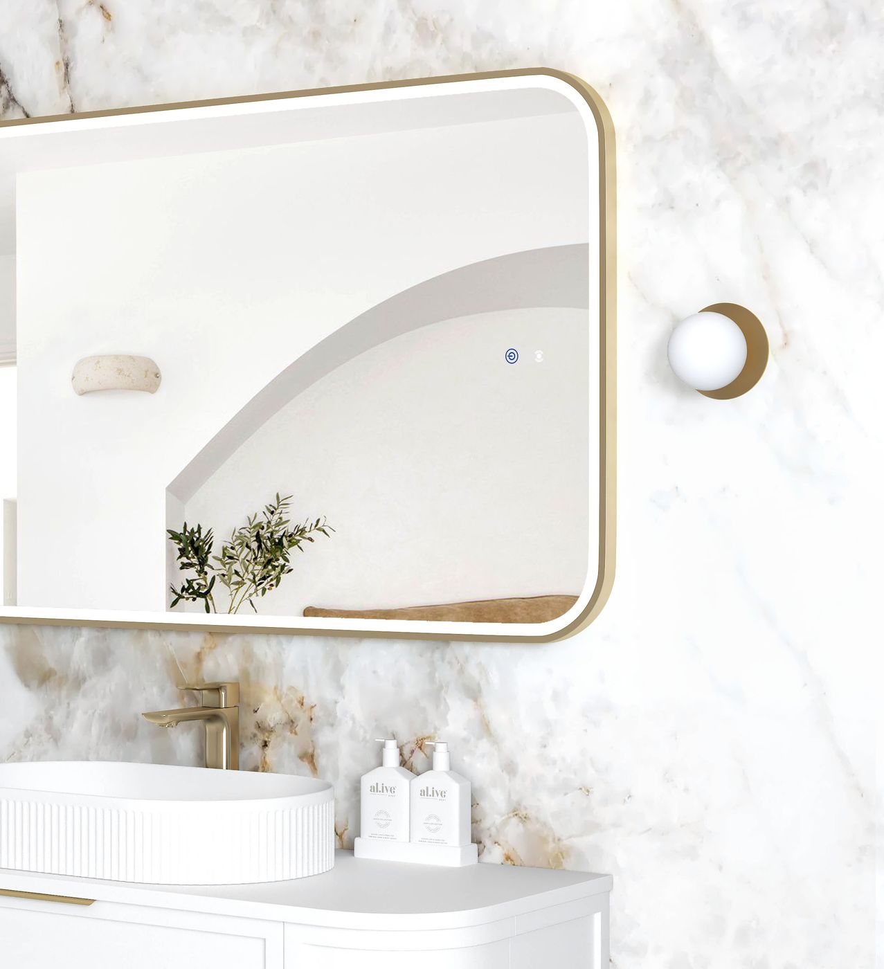 LED Newport 1200(W)x750(H) Gold Metal Frame Tuffi Mirror- Install Horizontal or Vertical
