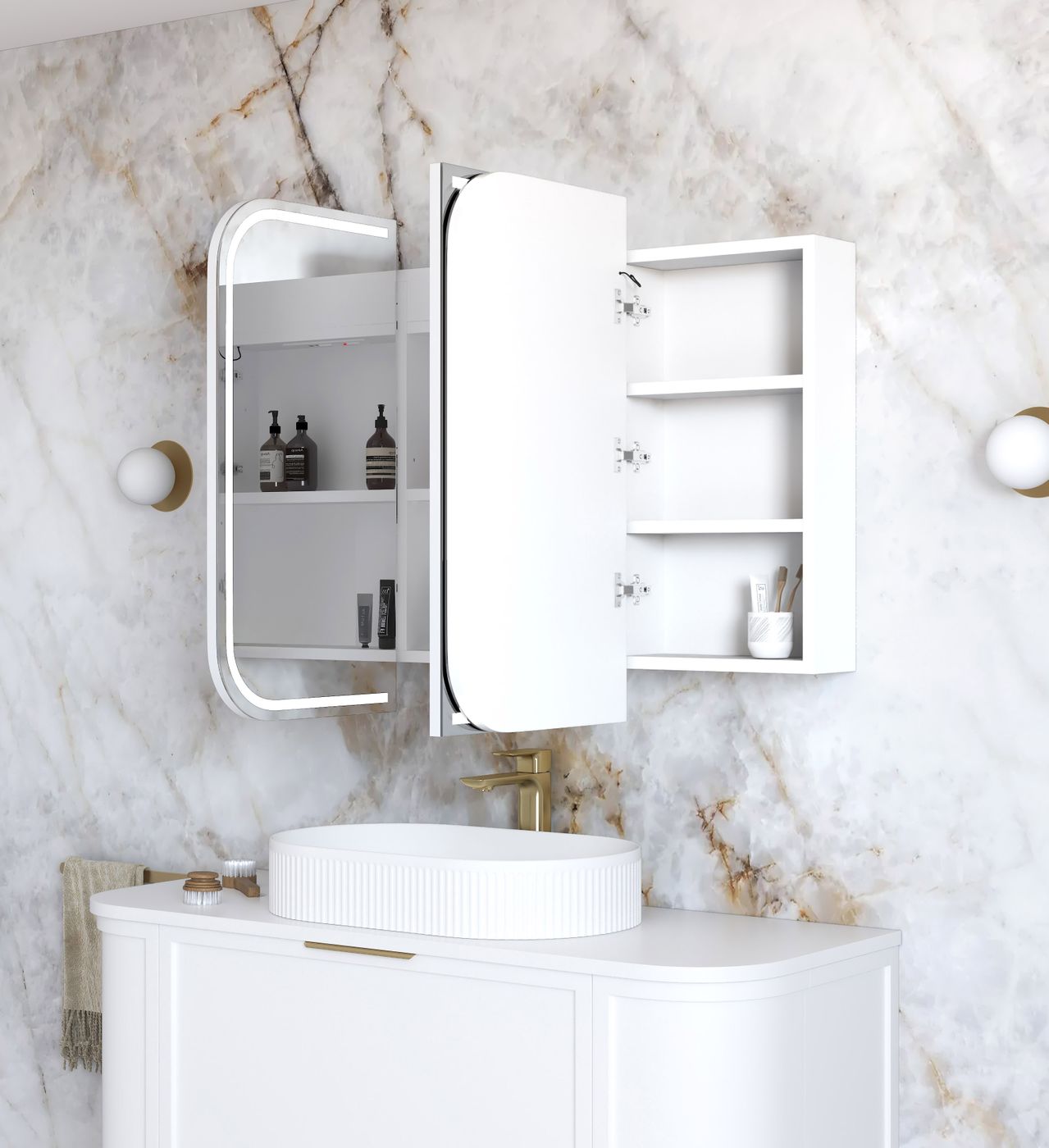 LED Newport 1200(W)x750(H) White Shaving Cabinet - Premium Edition