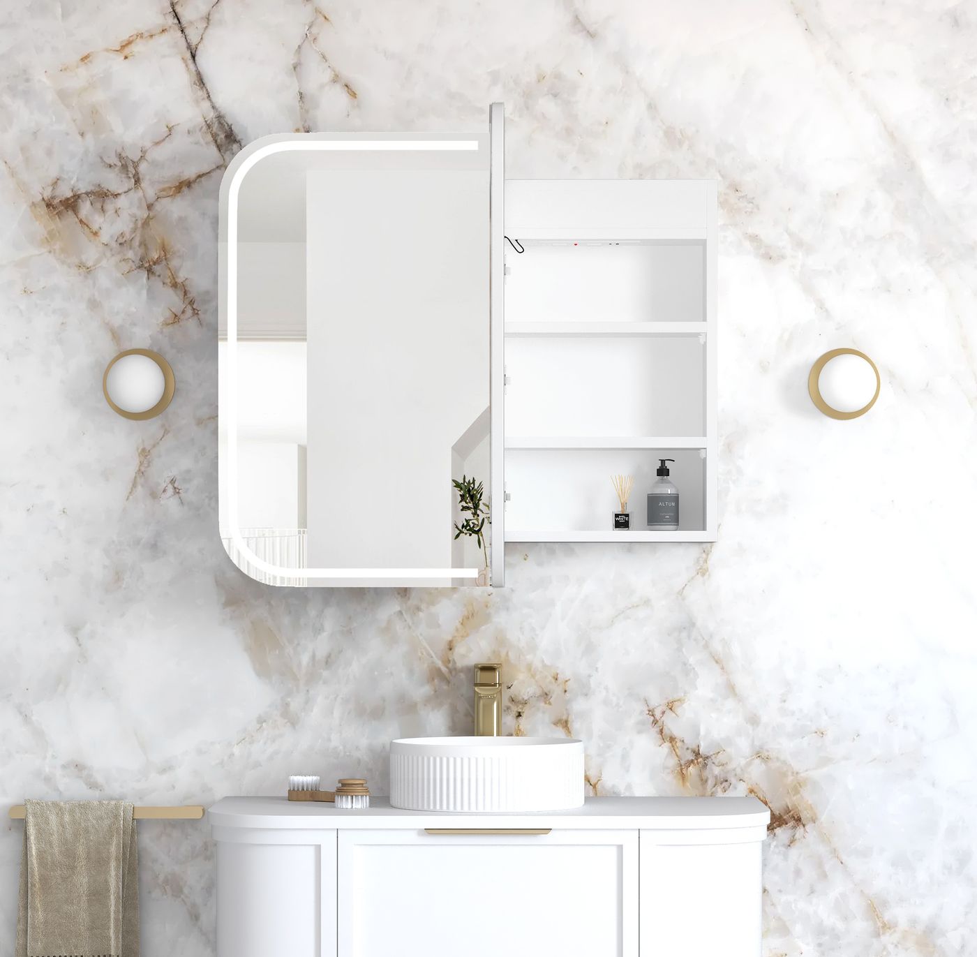 LED Newport 900(W)x750(H) White Shaving Cabinet - Premium Edition