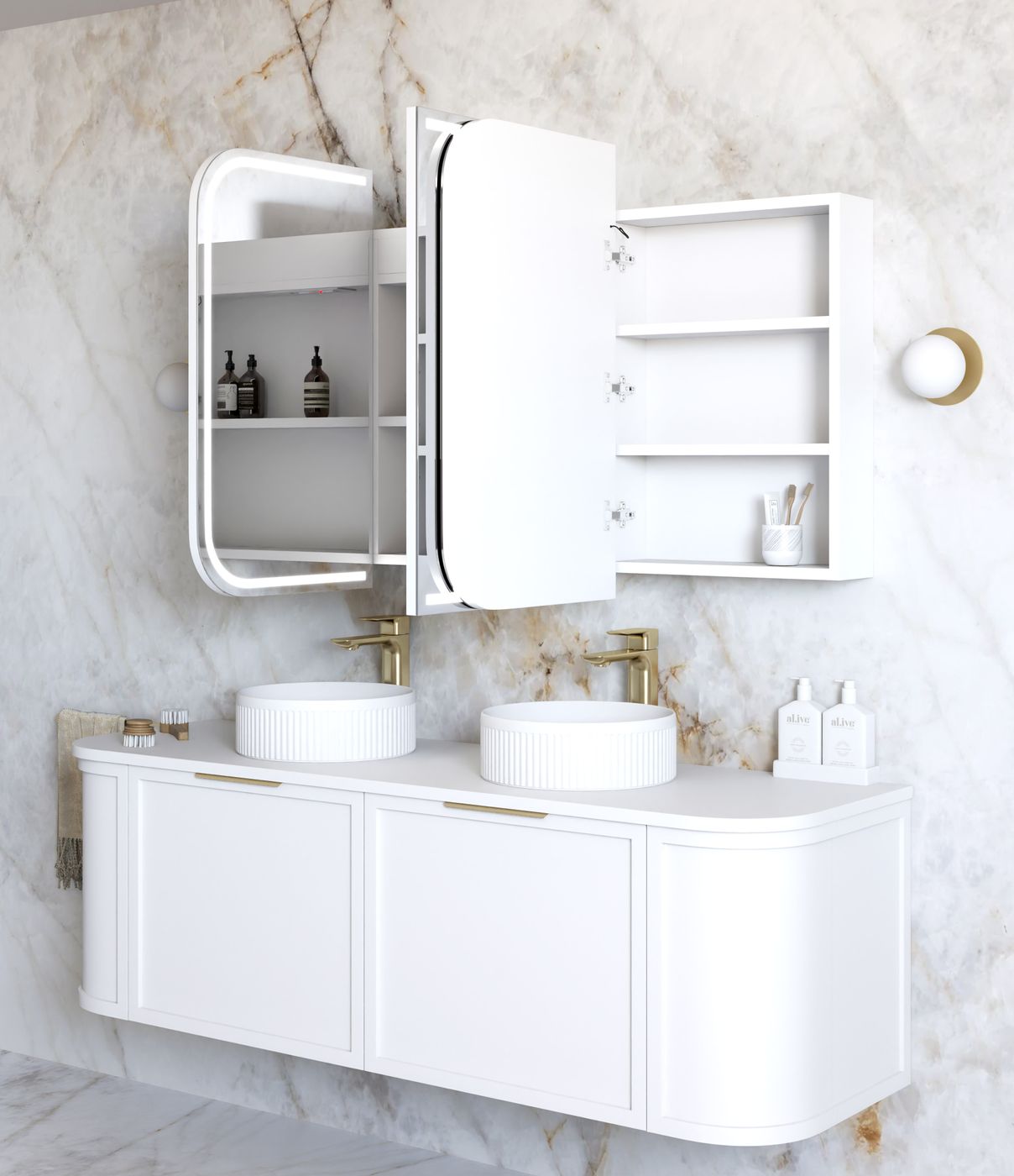 LED Newport 1500(W)x750(H) White Shaving Cabinet - Premium Edition