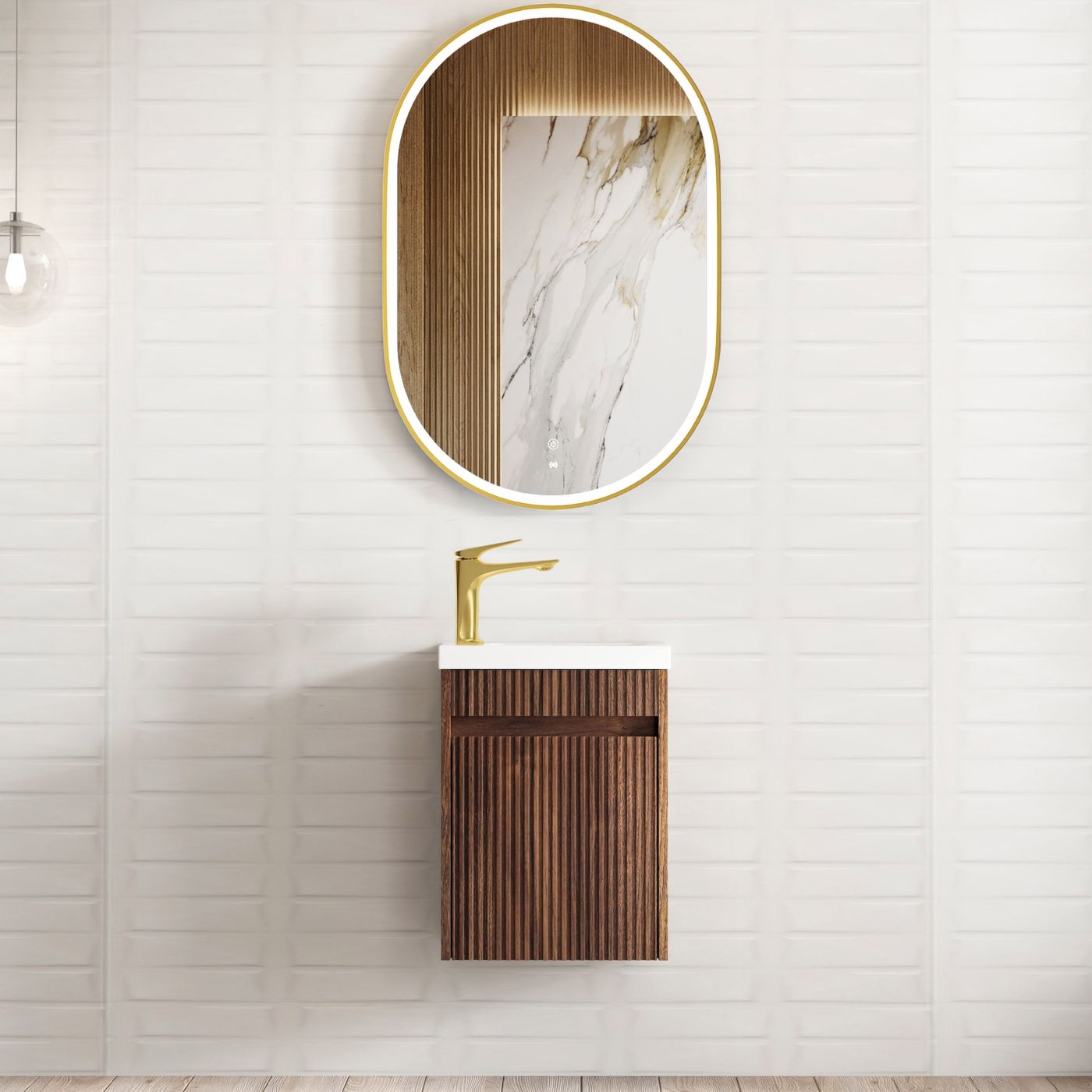 Mini Ensuite Vanity 400mm Sable Walnut Fluted Vanity (with Basin)