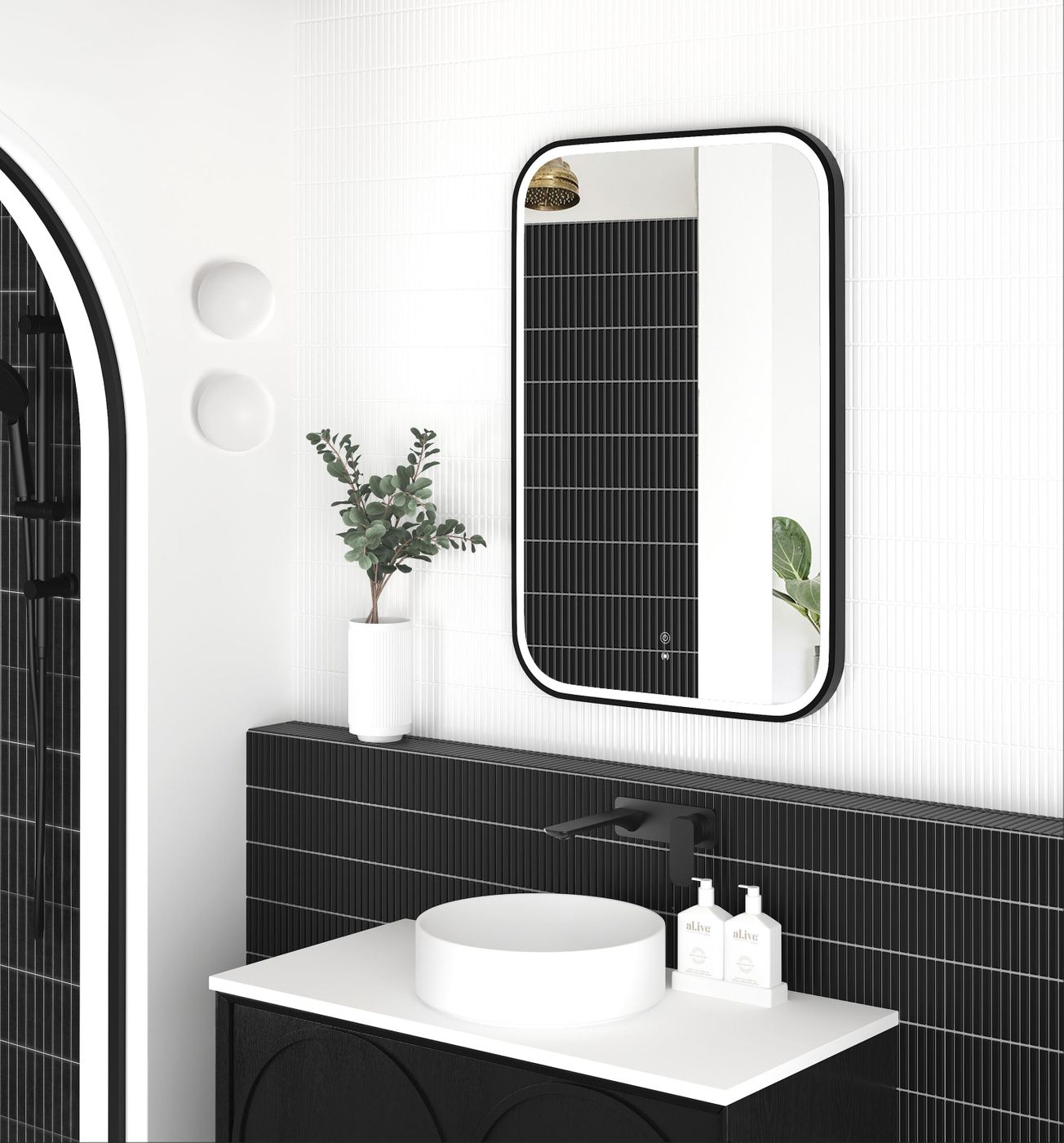 LED Newport 900(H)x600(W) Black Metal Frame Tuffi Mirror- Install Horizontal or Vertical