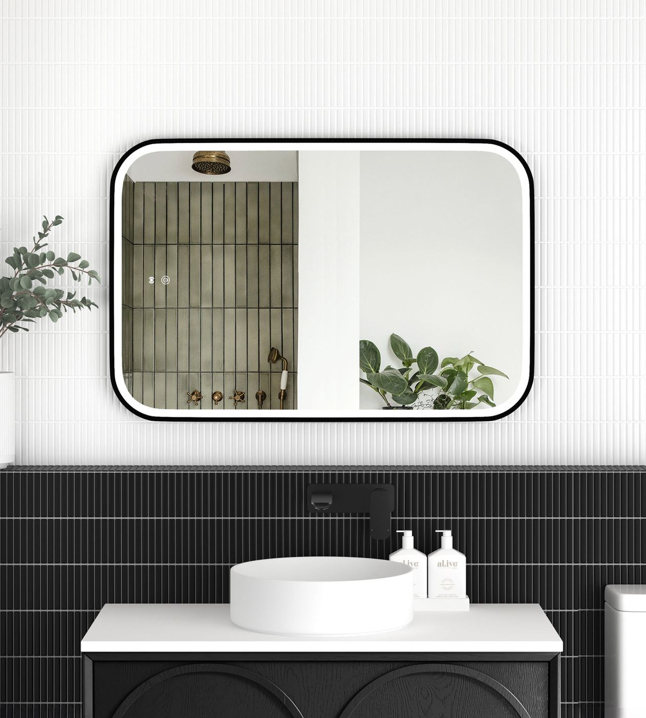 LED Newport 900(H)x600(W) Black Metal Frame Tuffi Mirror- Install Horizontal or Vertical