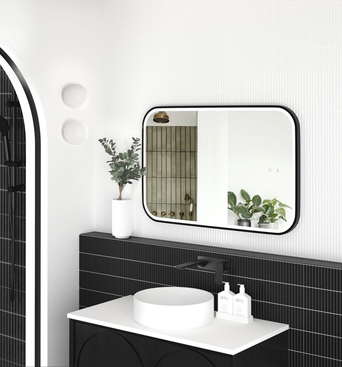 LED Newport 900(H)x600(W) Black Metal Frame Tuffi Mirror- Install Horizontal or Vertical