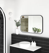 LED Newport 900(H)x600(W) Black Metal Frame Tuffi Mirror- Install Horizontal or Vertical - angled product view