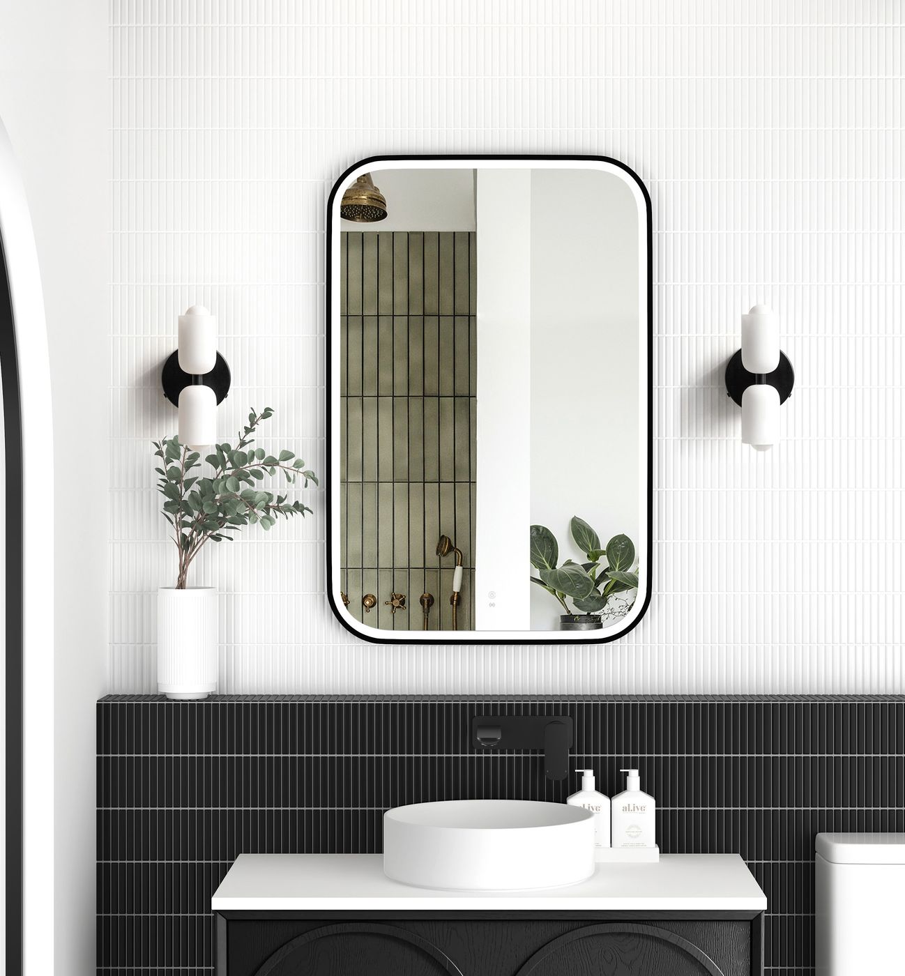LED Newport 900(H)x600(W) Black Metal Frame Tuffi Mirror- Install Horizontal or Vertical