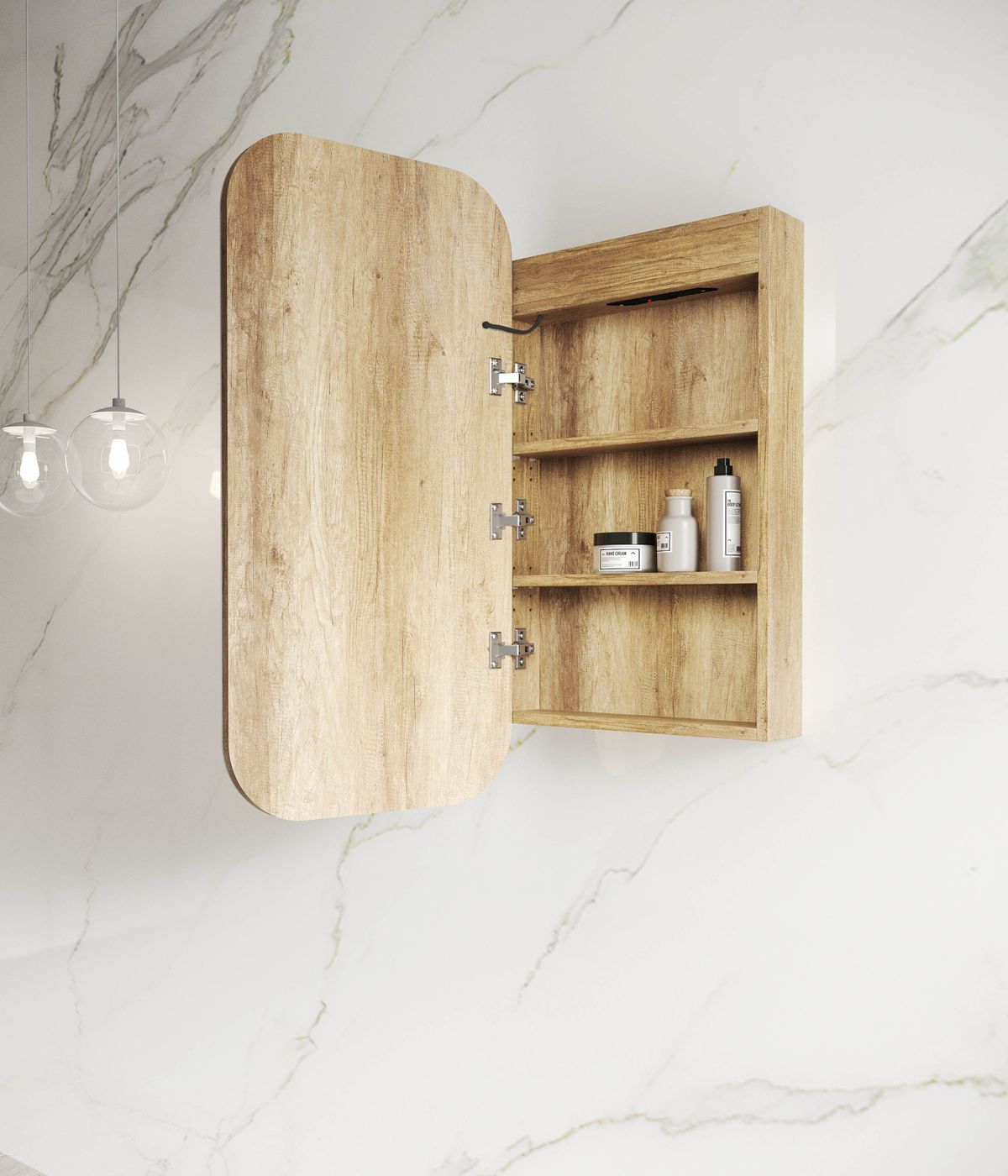 LED Newport 900(H)x450(W) Natural Oak Shaving Cabinet - Premium Edition