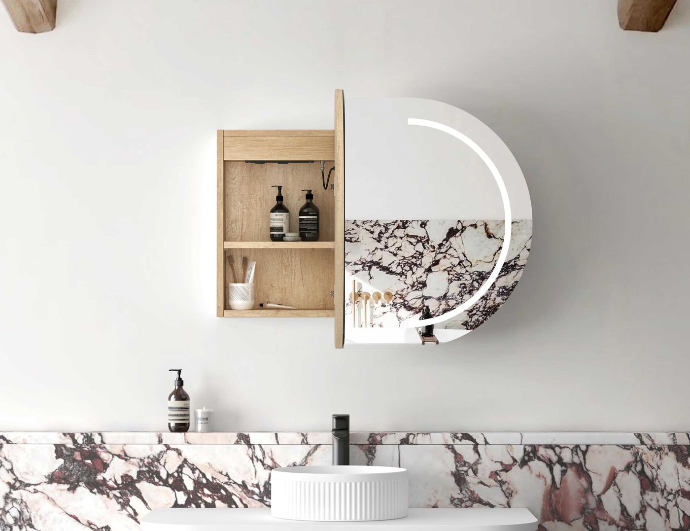 LED Bondi 900(W)x600(H) Natural Oak Shaving Cabinet - Premium Edition