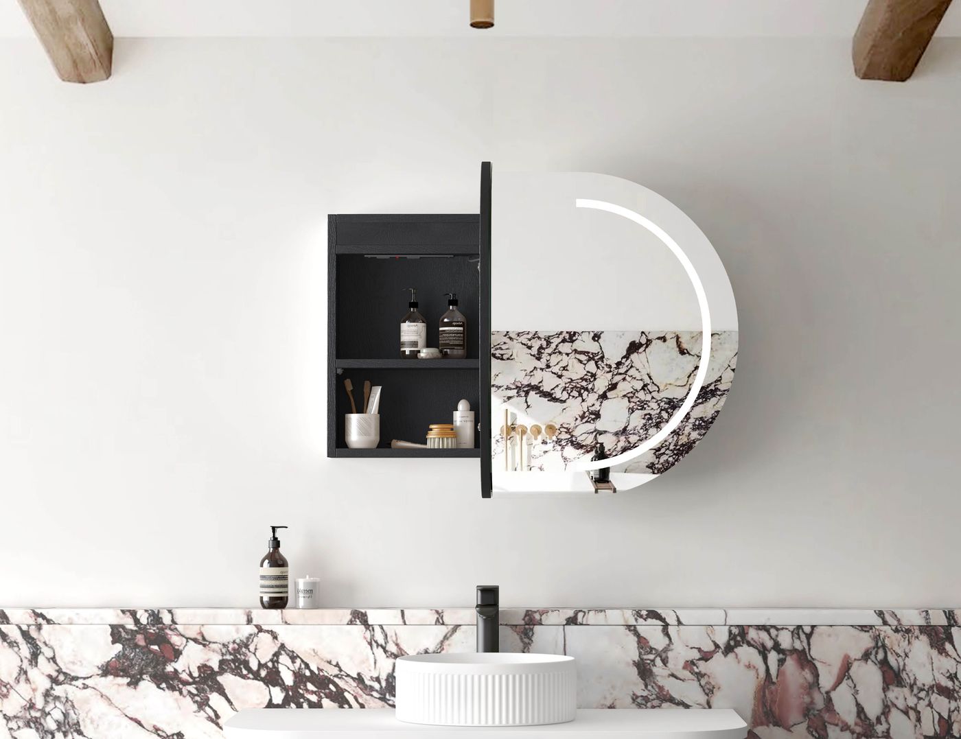 LED Bondi 900(W)x600(H) Black Oak Shaving Cabinet - Premium Edition