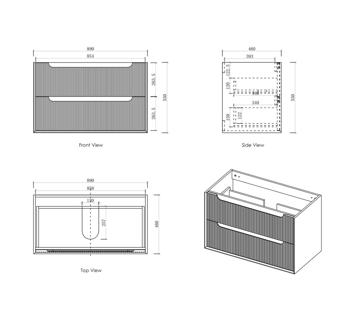 Otti Byron Fluted Vanity 900mm Single Basin