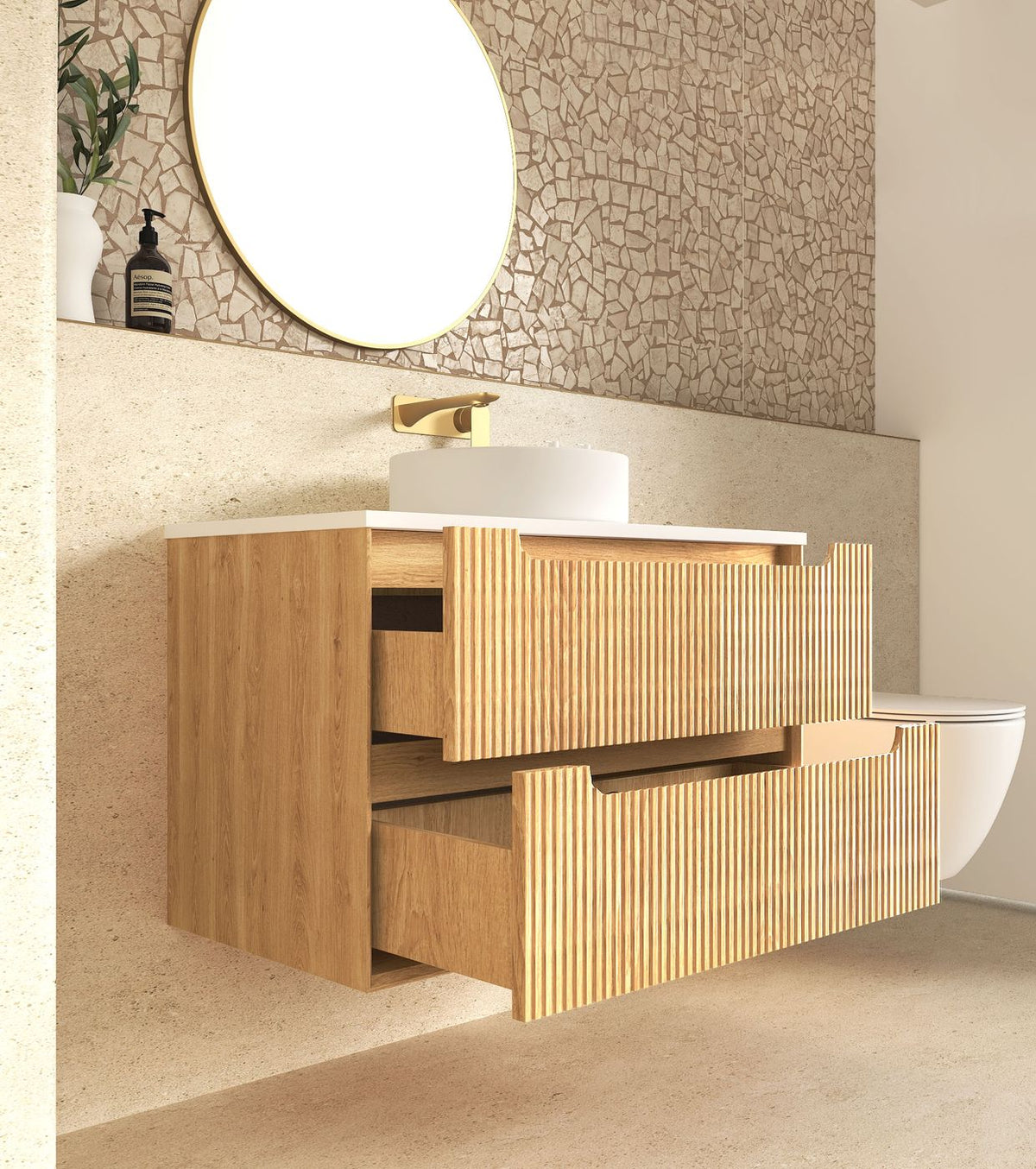Otti Byron Fluted Vanity 900mm Single Basin