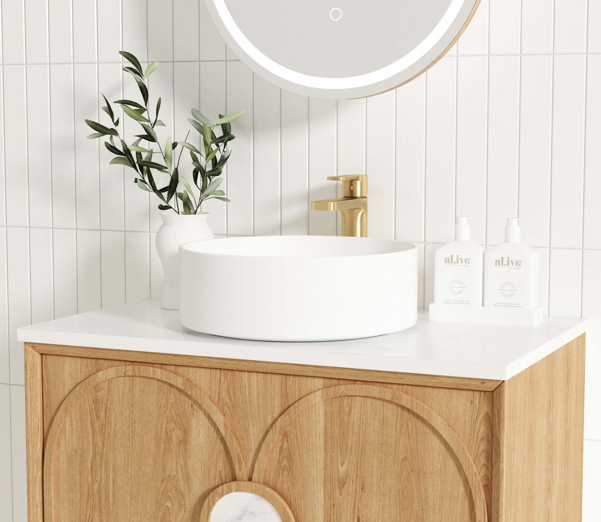 Laguna Mark II 750mm Woodland Oak Wall Hung Vanity - close-up detail view