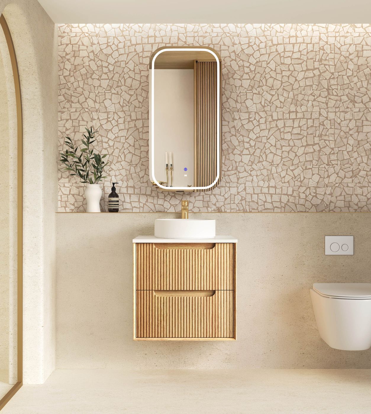 Byron Fluted 600mm Woodland Oak Wall Hung Vanity