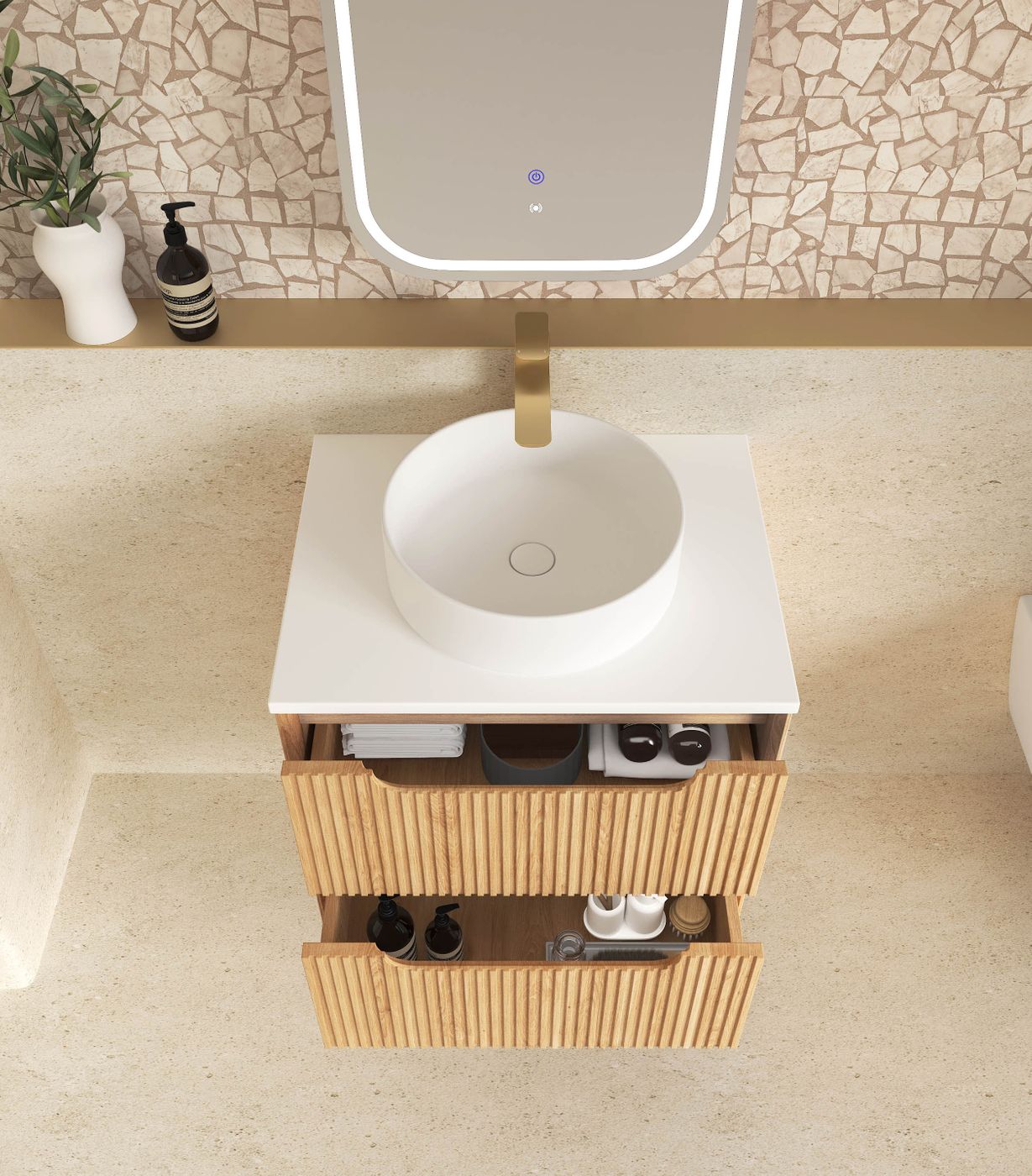 Byron Fluted 600mm Woodland Oak Wall Hung Vanity
