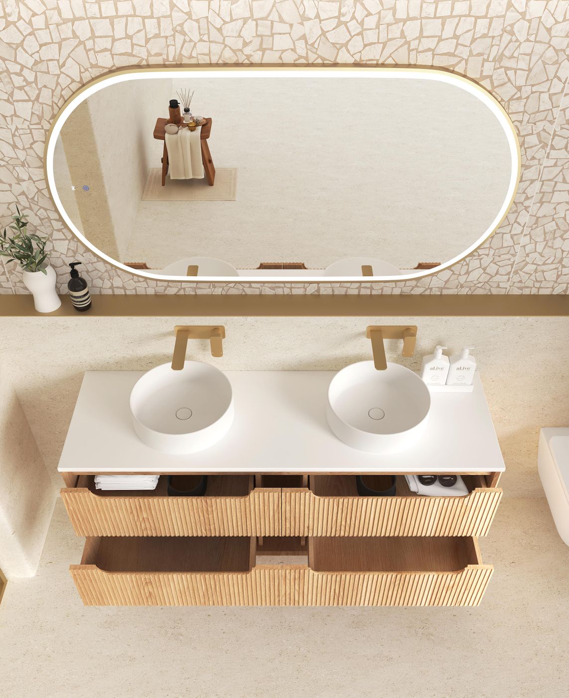 Byron Fluted 1500mm Woodland Oak Wall Hung Vanity