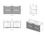 Byron Fluted 1200mm Woodland Oak Four Drawer Wall Hung Vanity
